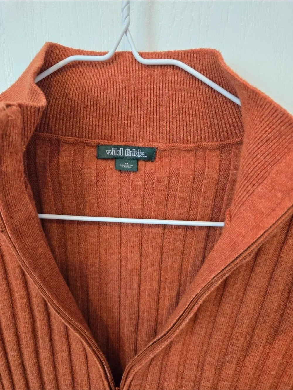 Ribbed Zip-Front Women's Sweater Jacket in Rust